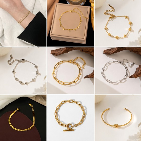 Conjunto de joyas, pulsera nueva de acero de titanio que no se decolora para mujer, versátil, estilo Instagram, joyería femenina a la moda, sensación de alta gama.