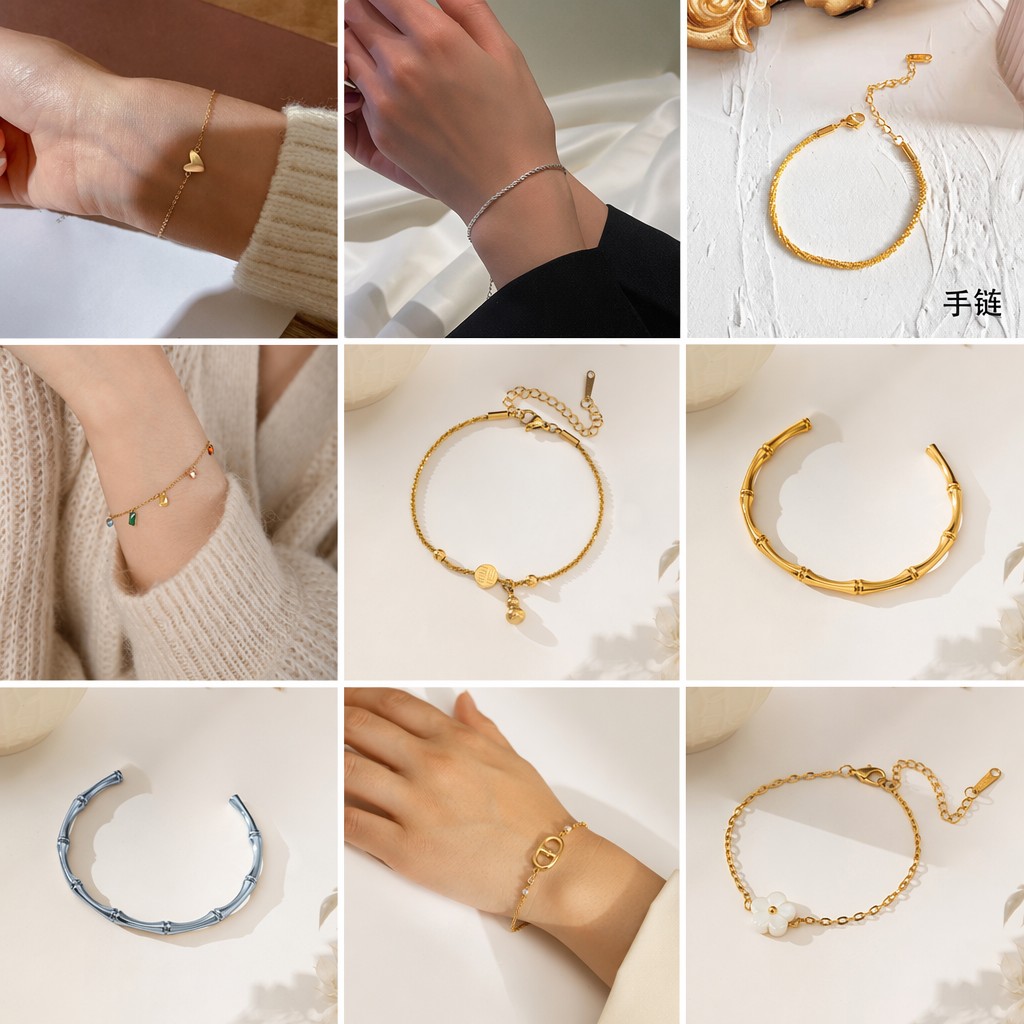 Conjunto de joyas, pulsera nueva de acero de titanio que no se decolora para mujer, versátil, estilo Instagram, joyería femenina a la moda, sensación de alta gama.