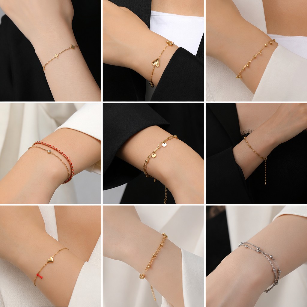 Conjunto de joyas, pulsera nueva de acero de titanio que no se decolora para mujer, versátil, estilo Instagram, joyería femenina a la moda, sensación de alta gama.