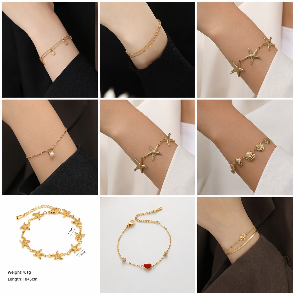 Conjunto de joyas, pulsera nueva de acero de titanio que no se decolora para mujer, versátil, estilo Instagram, joyería femenina a la moda, sensación de alta gama.