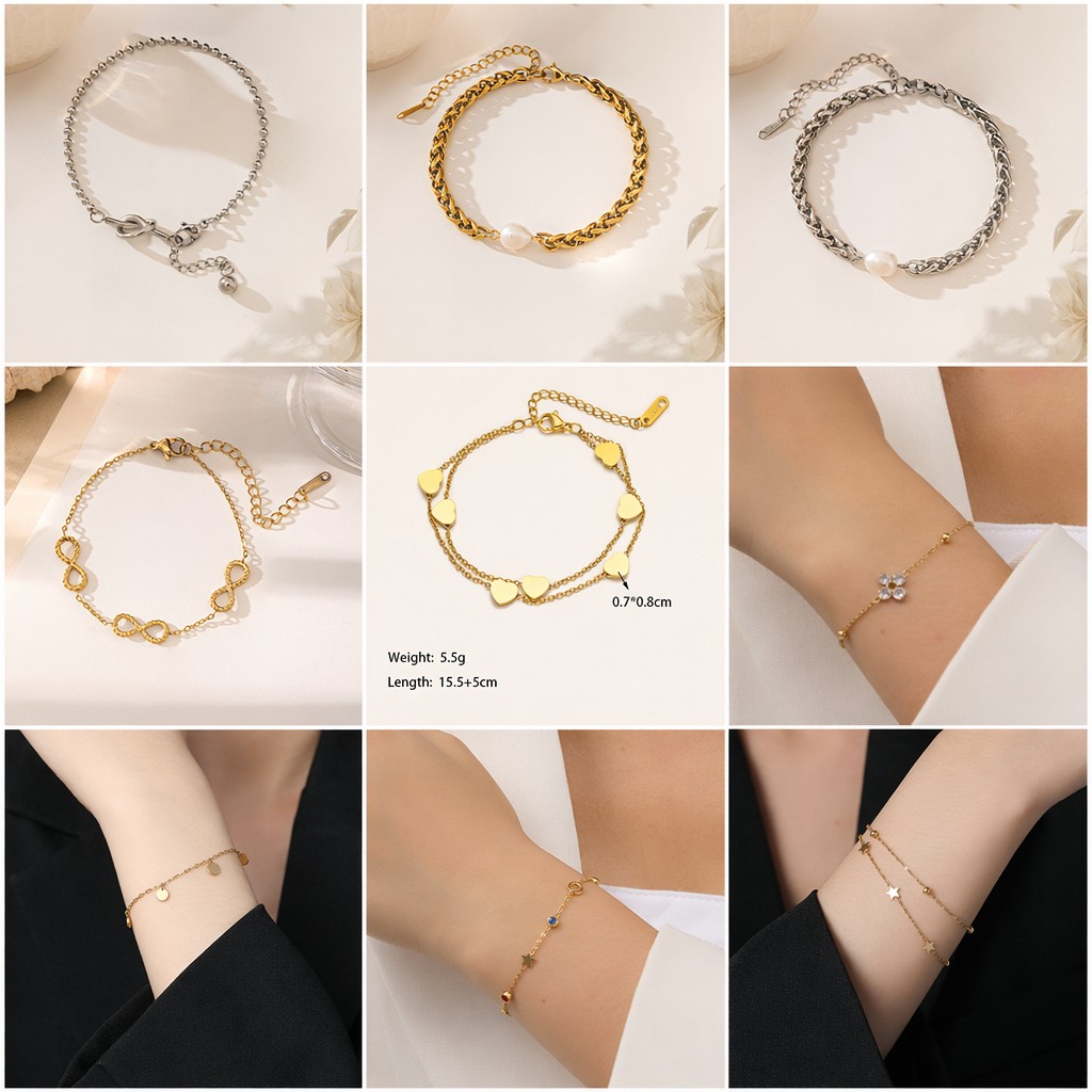 Conjunto de joyas, pulsera nueva de acero de titanio que no se decolora para mujer, versátil, estilo Instagram, joyería femenina a la moda, sensación de alta gama.