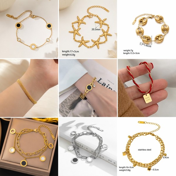 Conjunto de joyas, pulsera nueva de acero de titanio que no se decolora para mujer, versátil, estilo Instagram, joyería femenina a la moda, sensación de alta gama.