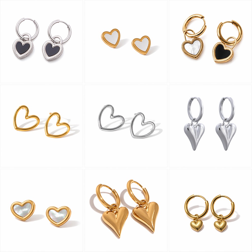 Juego de pendientes y aretes de lujo, accesorios versátiles, pendientes de titanio de corazón y perla, joyería geométrica.