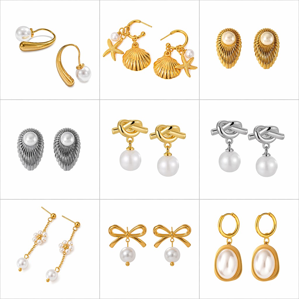 Juego de pendientes y aretes de lujo, accesorios versátiles, pendientes de titanio de corazón y perla, joyería geométrica.
