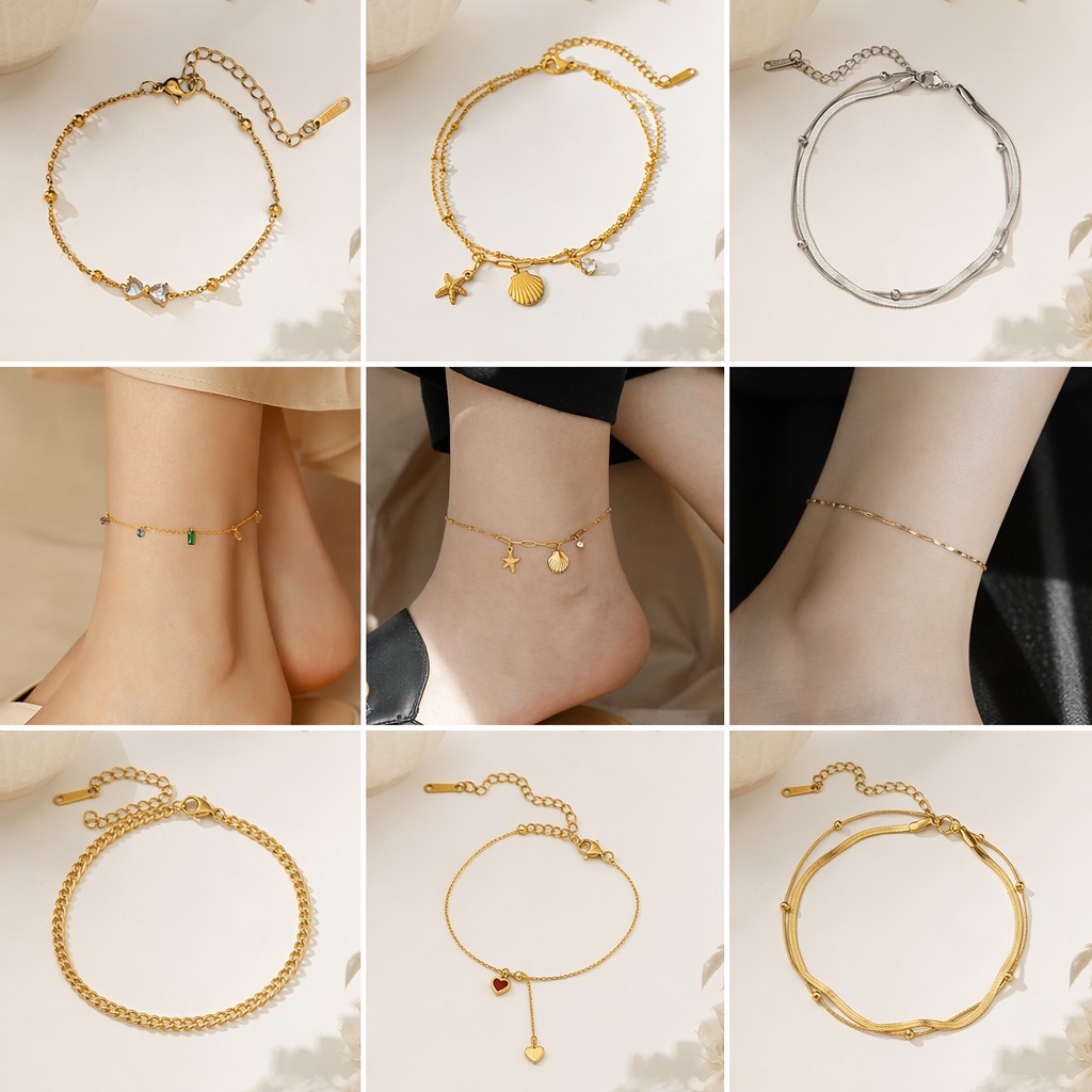 Tobillera de acero de titanio de oro de 18K para mujer, dise?o de nicho de lujo, no se decolora, joyería de pie de alta gama, novedad de 2026.