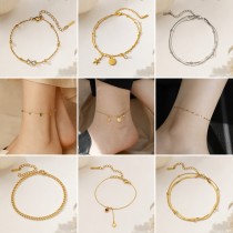 Tobillera de acero de titanio de oro de 18K para mujer, dise?o de nicho de lujo, no se decolora, joyería de pie de alta gama, novedad de 2026.