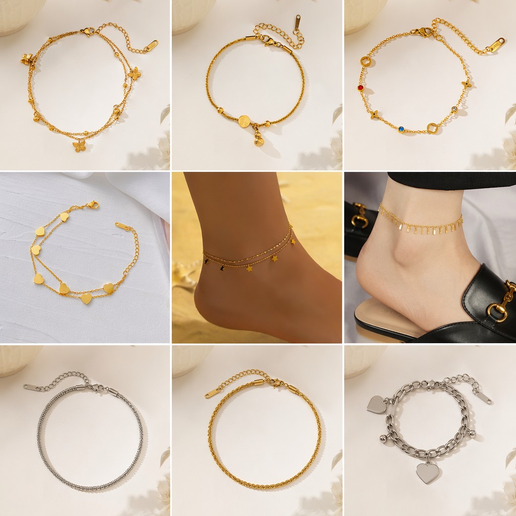 Tobillera de acero de titanio de oro de 18K para mujer, dise?o de nicho de lujo, no se decolora, joyería de pie de alta gama, novedad de 2026.