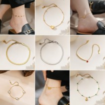 Tobillera de acero de titanio de oro de 18K para mujer, dise?o de nicho de lujo, no se decolora, joyería de pie de alta gama, novedad de 2026.