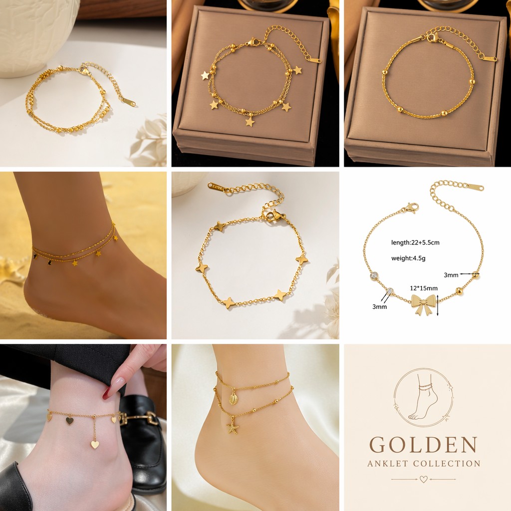 Tobillera de acero de titanio de oro de 18K para mujer, dise?o de nicho de lujo, no se decolora, joyería de pie de alta gama, novedad de 2026.