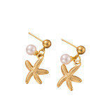 Juego de pendientes y aretes de lujo, accesorios versátiles, pendientes de titanio de corazón y perla, joyería geométrica.