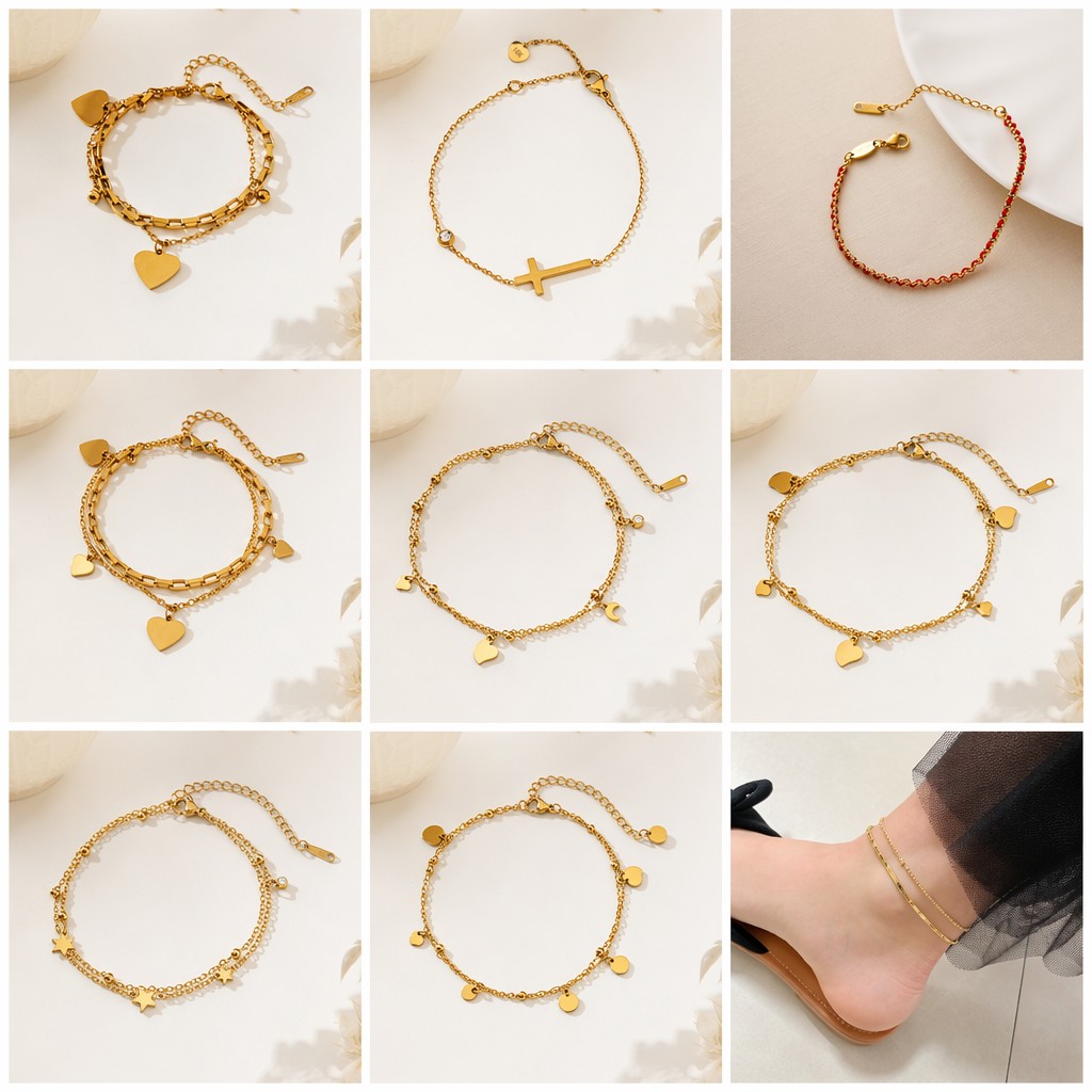 Tobillera de acero de titanio de oro de 18K para mujer, dise?o de nicho de lujo, no se decolora, joyería de pie de alta gama, novedad de 2026.