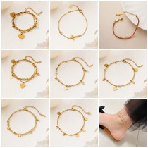 Tobillera de acero de titanio de oro de 18K para mujer, dise?o de nicho de lujo, no se decolora, joyería de pie de alta gama, novedad de 2026.