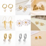 Juego de pendientes y aretes de lujo, accesorios versátiles, pendientes de titanio de corazón y perla, joyería geométrica.