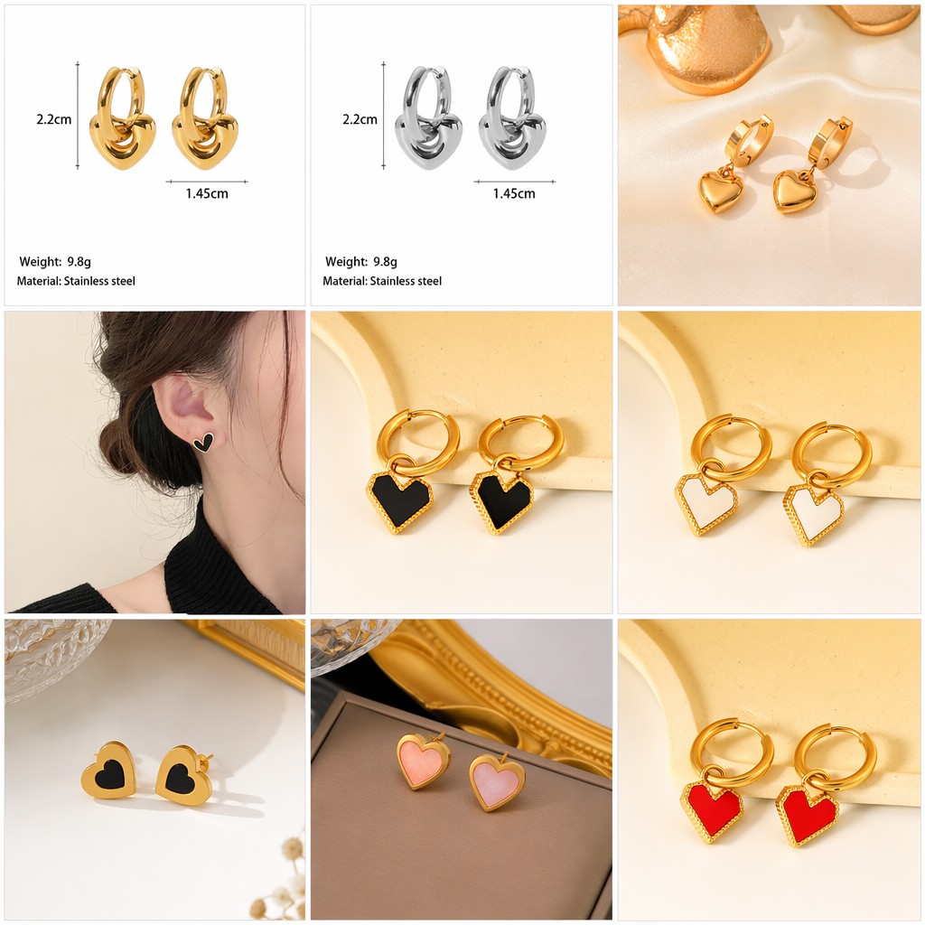 Juego de pendientes y aretes de lujo, accesorios versátiles, pendientes de titanio de corazón y perla, joyería geométrica.