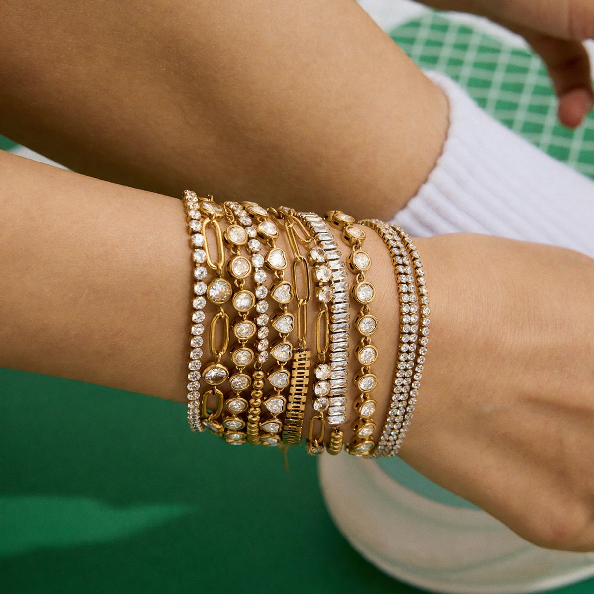 Pulseras Apilables de Acero Inoxidable Estilo Cadena de Tenis para Mujer