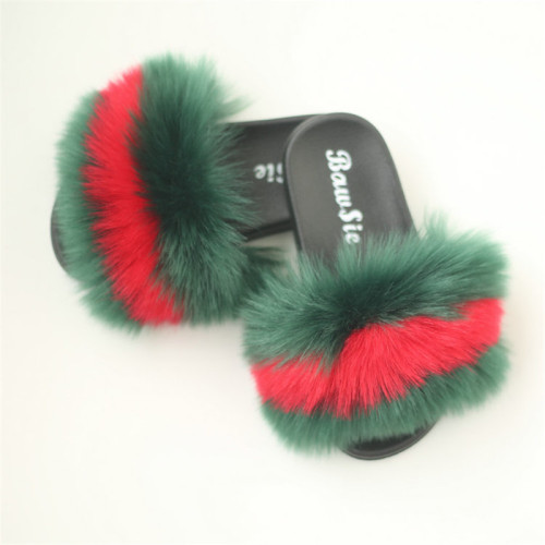 Woman Fur Home Ladie Colorful Fox Fur Fluffy Slippers Women's Lovely Plush Real Fox Hair Slides Furry Flip Flops Women's Sandals