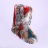 2020 Winter Women's Faux Fox Fur outdoor Boots Fluffy Stripe Furry High Snow Boots Woman Fur Home Female Warm Home Shoes 34-44
