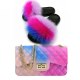 Women's Fur Slippers Fluffy Plush Shoes Fox Fur Slides Travel Bag Party Sandals Rainbow Fur Slippers Jelly Purse Bags Match Sets