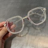 Gold rhinestone cat eye  Sunglasses for Women Brand Designer Shades Sun Glasses Men Vintage Metal Clear Eyewear UV400 Sunglass