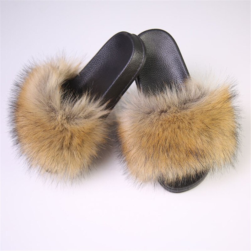 black fox fur sliders