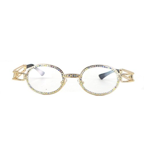 Oval Sunglasses Hip Hop Retro Round Sun Shades Women Vintage Steampunk Sun glasses Men Clear lens Rhinestone Oculos UV400