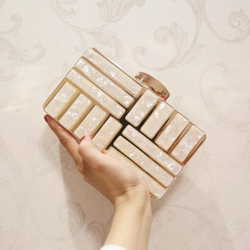 New Gold Acrylic Lattice Design Women PVC Evening Clutches Bags Small Party Minaudiere Handbags Purse Wedding Box Female Bolsas