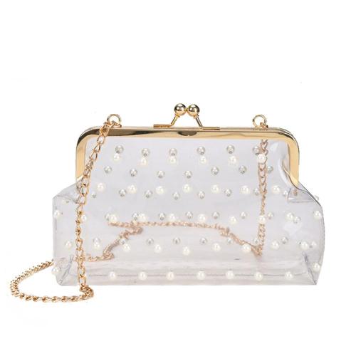 Ladies Fashion Solid Color Handbag Jelly Package Transparent Diagonal Package Shoulder Bag Clear Transparent PU Composite