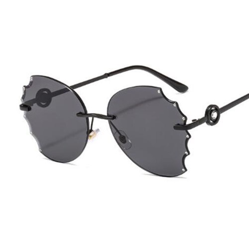 Black Gradient Lens Rimless Sunglasses 2020 New Designer outside corner Crystal Rhinestone embellishment Sun Glasses For Women
