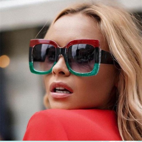 Oversized Square Red Green Sunglasses Plastic Vintage Stylish Design womens shades Luxury Brand Gradient Celebrity glasses