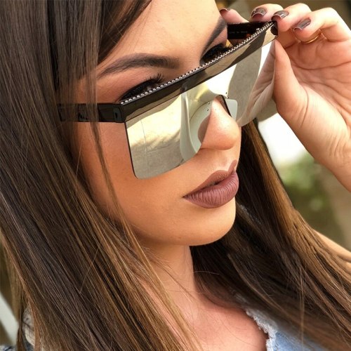 black Big sunglasses man Vintage Retro Flat Top Square Half frame sun glasses for women mirror Luxury Designer shades for women