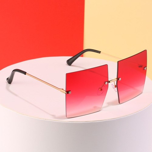 Oversized Rimless Sunglasses Women Men Fashion Colorful Brand Designer Square Sun Glasses Female Gray Red Shades Glasses UV400