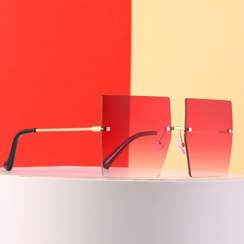 Oversized Rimless Sunglasses Women Men Fashion Colorful Brand Designer Square Sun Glasses Female Gray Red Shades Glasses UV400