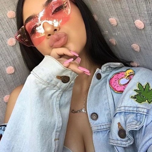 Oversized Cateye Sunglasses Women Rimlesss Transparent Brand Lady Female Sea Color Red Pink Yellow Sun Glasses desol 2018