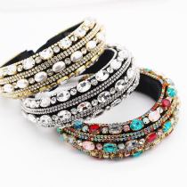 Fashion Novelty Baroque Luxury Full Big Pearl Crystal Padded Headbands Rhinestones Hairbands for Women Sparkly Party Headbands