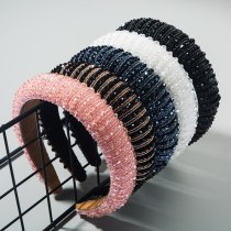 Boutique Baroque Wide Colorful Crystal Beads Headband for Lady Luxury Glitter Padded Beads Sponge Hair Hoop Bridal Wedding Bezel