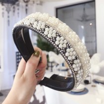 Bandeau Headband for Women Girls Wide Pearls Flower Hair Headbands Hair Hoop Women Hair Accessories Adults Hairband Toothed
