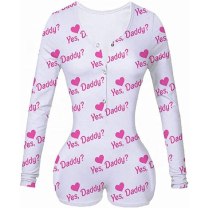 Hot Sale Women Jumpsuit Pajamas Long Sleeve Skinny Bodycon Onesie Sleepwear Fashion Print V-neck Jumpsuit Bodysuit Short Romper