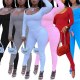 Women Set Solid Color Casual Plus Size Long Sleeve Crop Tops With Skinny Pants Suit Two Piece Party Club 2020 Fashion Set S-XXL
