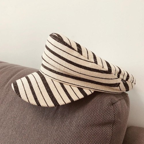 2020 New Fashion Striped Cotton Linen Women Spring Summer Cap Flat-topped Military Cap Peaked Cap Fashion Cap Visor Sun Cap