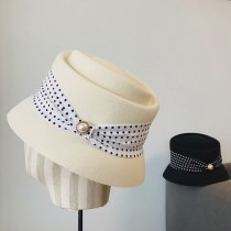 New Fashion Women  Cloche Bucket Winter Hat Elegant Black White Bow Ladies Fedora Hat Wool Felt Hat Warm Church Dress Wool Hat