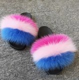 Women's Winter Plush Fox Slippers Open Toe Real Fox Hair Sandals Woman Fur Slides Fluffy Fury Shoes Female Fur Flip Flops Big 45