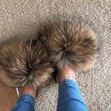 Women's Winter Plush Fox Slippers Open Toe Real Fox Hair Sandals Woman Fur Slides Fluffy Fury Shoes Female Fur Flip Flops Big 45