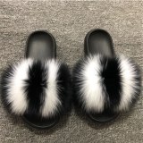 Women's Winter Plush Fox Slippers Open Toe Real Fox Hair Sandals Woman Fur Slides Fluffy Fury Shoes Female Fur Flip Flops Big 45