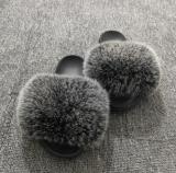 Women's Winter Plush Fox Slippers Open Toe Real Fox Hair Sandals Woman Fur Slides Fluffy Fury Shoes Female Fur Flip Flops Big 45