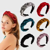 2020 Fashion New Arrivals Braided Twist Headband Satin Silk Fabric Wide Weaving Hairbands Plain Color Hair Bands for Women
