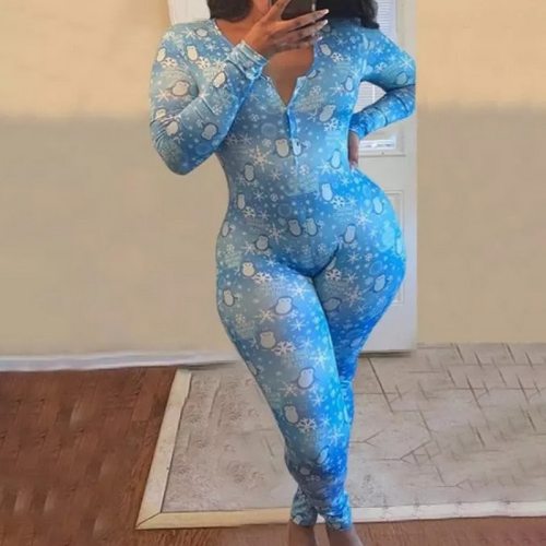 Print Sexy Onesie For Adult Cartoon Pajamas Onesie Pyjamas Women Sleepwear Long Jumpsuit Christmas Party Wear