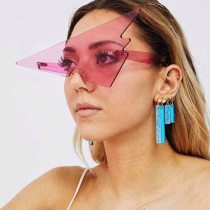 Fashion Oversized Triangle Sunglasses Women Vintage Rimless One Piece Clear Ocean Lens Eyewear Men Shades Unique Glasses
