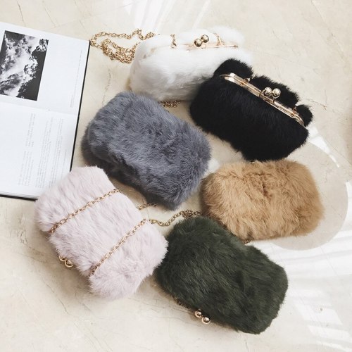Simulation rabbit fur cross body bag shoulder bag long strip bag handbag for lady