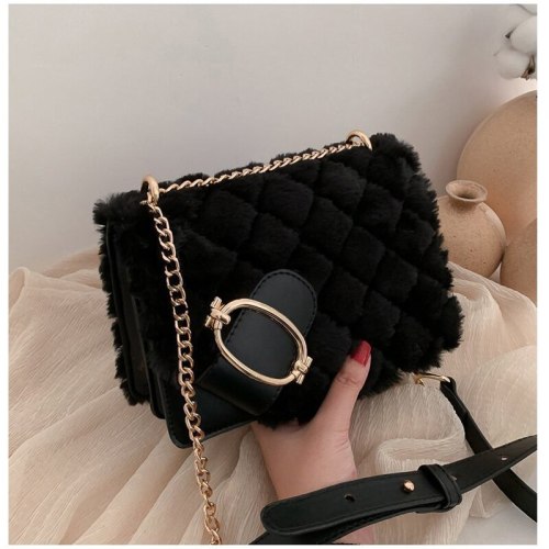 Autumn and winter retro bag faux fur purses handbags women luxury plush shoulder crossbody bag