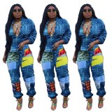 Women Jumpsuit Contrast Color Women Streetwear Ankle-Banded Pants Outfits Two Piece Sets Coats Casual  Wholesale Dropshipping